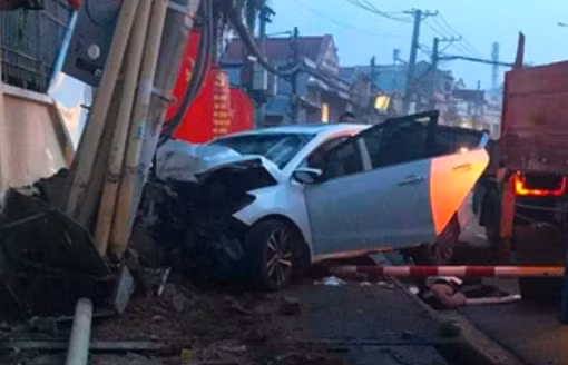 Đi ô tô trộm heo đất, bỏ chạy tông trúng cột điện