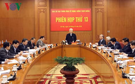 Ban Chỉ đạo Trung ương về phòng, chống tham nhũng tiến hành Phiên họp thứ 13. Tổng Bí thư Nguyễn Phú Trọng, Trưởng ban Chỉ đạo Trung ương về phòng, chống tham nhũng chủ trì Phiên họp. (Ảnh VOV)