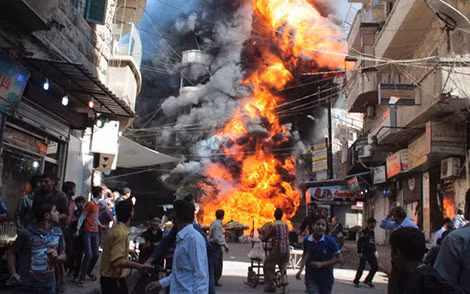 Bom nổ tại khu vực dân thường ở miền Bắc Syria. Ảnh: Global Risk Insights.