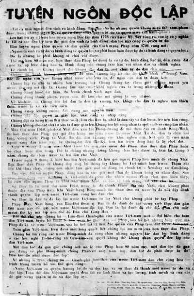 “Tuyên ngôn độc lập” - bản được lưu hành ở Hà Nội ngay sau ngày 2-9-1945.