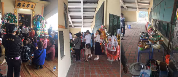 Buổi hầu đồng diễn ra công khai thu hút đông người dân và du khách hiếu kỳ theo dõi.
