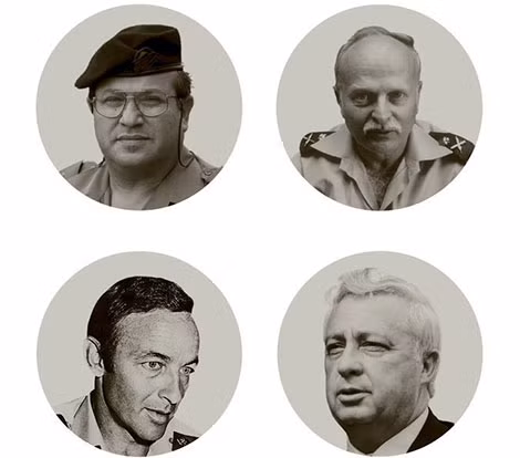 Các ông Meir Dagan và David Ivry (trên); Aviem Sella và Ariel Sharon (dưới) trong guồng máy ám sát ông Arafat.