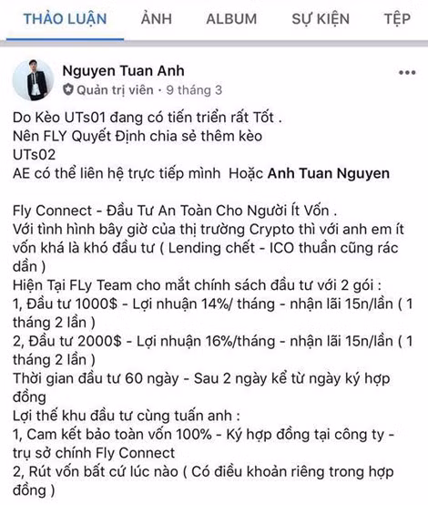 Ông chủ Fly Connect cam kết lãi suất 170-200%/ năm khiến nhiều nhà đầu tư “hoa mắt”. Ông chủ Fly Connect cam kết lãi suất 170-200%/ năm khiến nhiều nhà đầu tư “hoa mắt”.