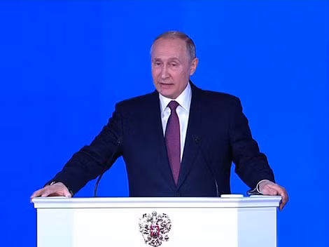 Tổng thống Nga Putin trong buổi đọc Thông điệp Liên bang năm 2018.