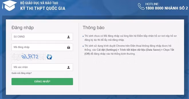 Tra cứu điểm thi THPT Quốc gia 2018.