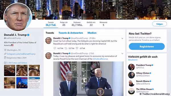 Trang Twitter của Tổng thống Mỹ Donald Trump luôn thu hút lượng lớn người theo dõi.