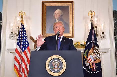 Tổng thống Trump tuyên bố tấn công chính quyền Syria hôm 14-4. Ảnh Getty.