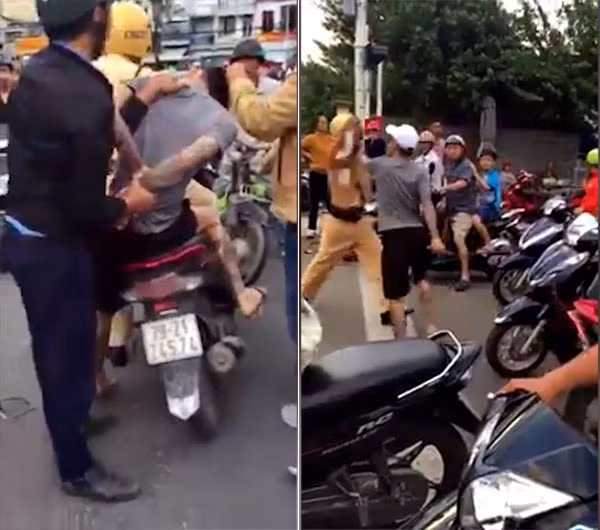 Những hình ảnh cắt từ clip chứng minh hành vi vi phạm pháp luật của Nguyễn Xuân Sang và người dân hỗ trợ CSGT bắt giữ đối tượng này.