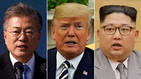 Tổng thống Hàn Quốc Moon Jae-in, Tổng thống Mỹ Donald Trump và nhà lãnh đạo Triều Tiên Kim Jong-un.