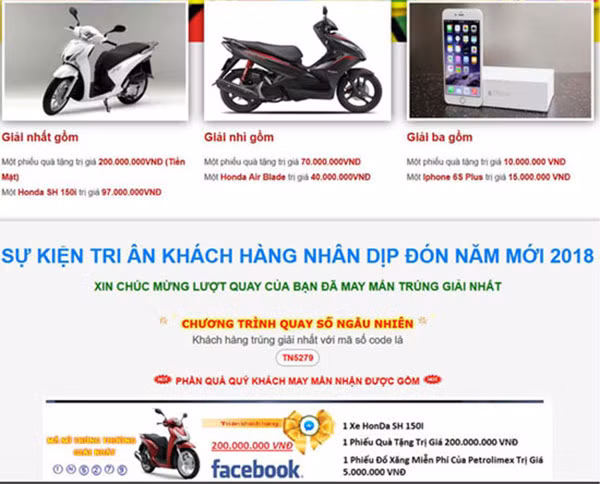 Thông tin lừa đảo trúng thưởng nhan nhản trên mạng xã hội.
