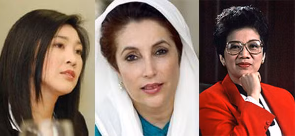 Bà Yingluck Shinawatra; bà Benazir Bhutto và bà Corazon Aquino. Bà Yingluck Shinawatra; bà Benazir Bhutto và bà Corazon Aquino.