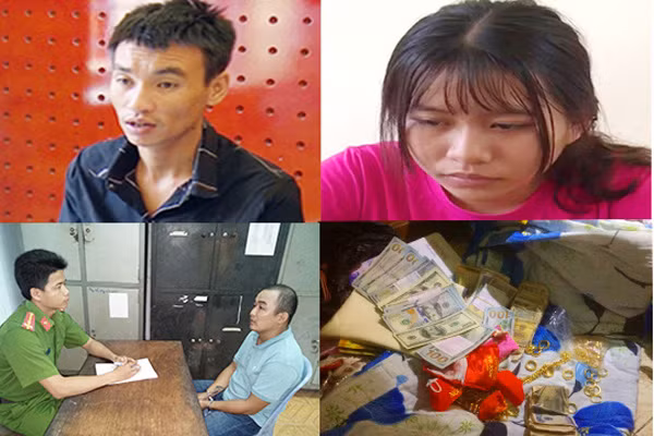 Các đối tượng Phương, Thảo, Sang cùng tang vật thu giữ.