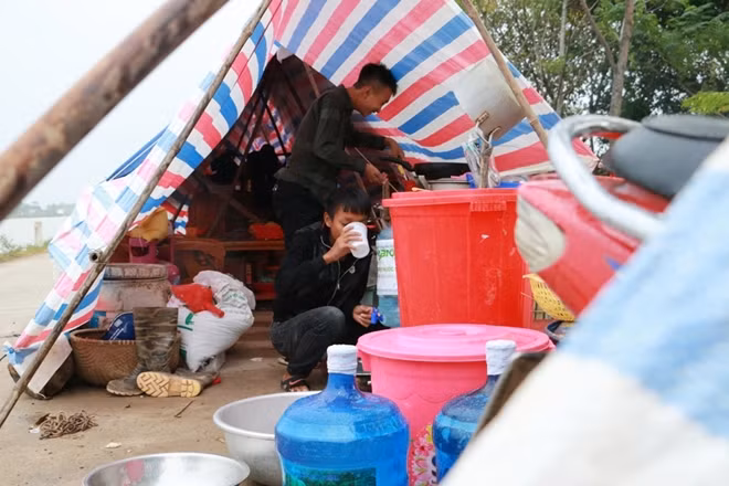 Một chiếc lều tương tự được dựng sát cạnh chuồng lợn để trông chừng tài sản.