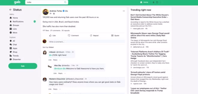 Nhiều phần tử cực hữu chuyển sang dùng Gab sau khi bị Facebook và Twitter cấm cửa.