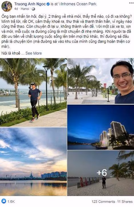 Cuộc sống năng động của nhà báo Trương Anh Ngọc tại Vinhomes Ocean Park.