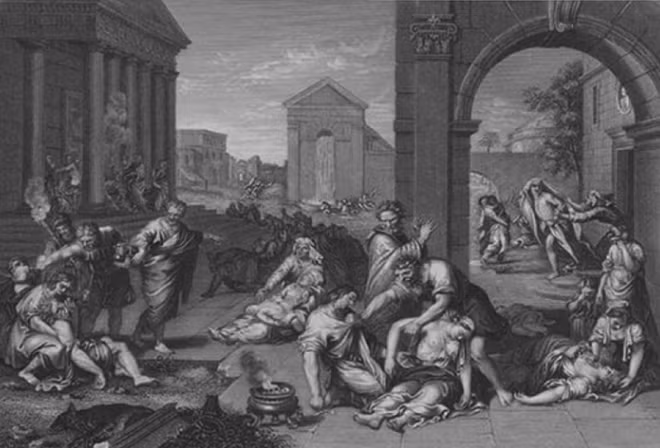 Bức tranh miêu tả các đường phố Rome khi dịch bệnh tràn qua.