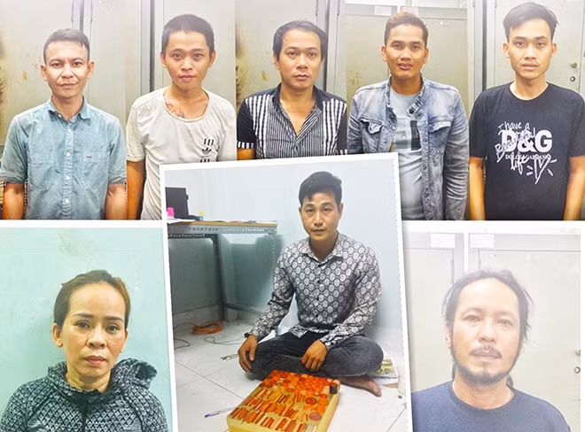 Các đối tượng trong đường dây trộm cắp tiêu thụ và làm giả giấy tờ vừa bị triệt phá.