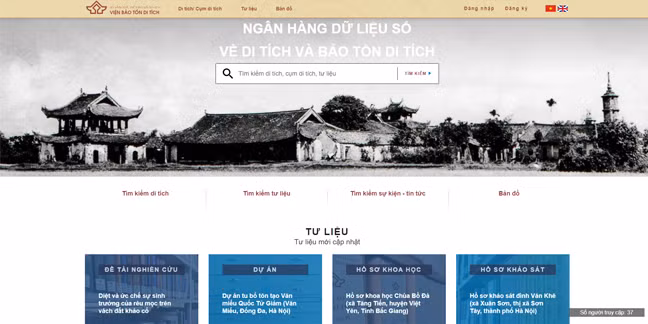 Trang web "Ngân hàng dữ liệu số về di tích và công tác bảo tồn di tích".