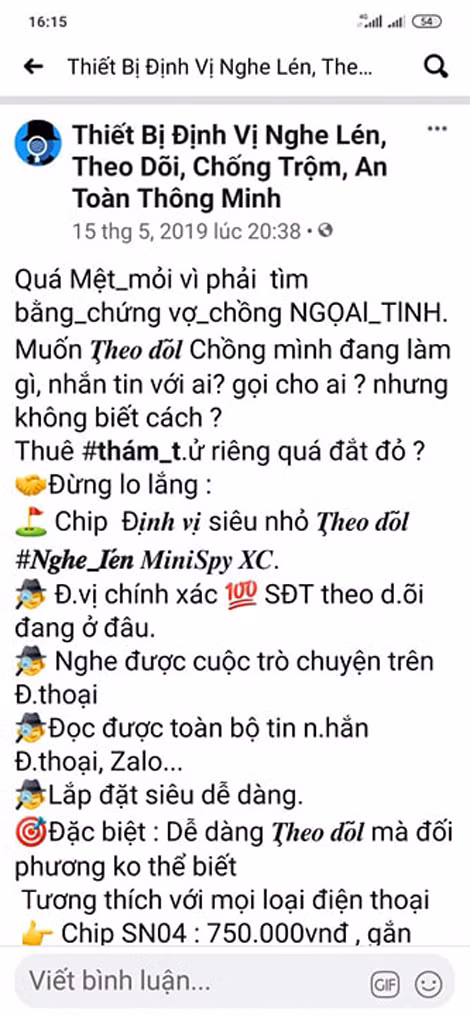 Một fanpage chuyên bán phần mềm gián điệp điện thoại di động.