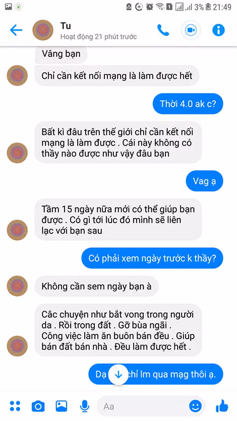 Một đoạn chat trao đổi giữa thầy M. và tín nữ.