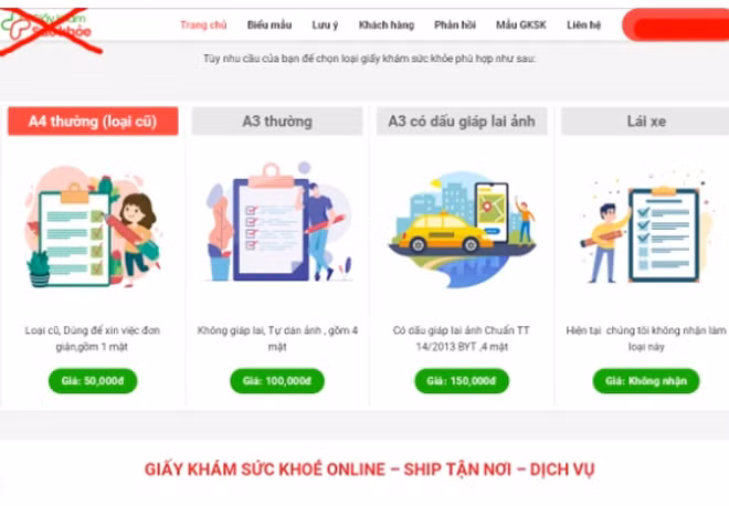 Giao diện một số website công khai bán giấy tờ giả trên mạng.