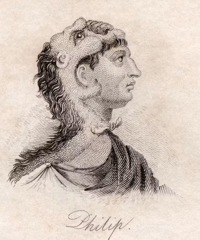 Vua Philip II đội mão hình sư tử trong bức họa có từ thập niên 1800. Người Macedonia cổ đại xem sư tử là biểu tượng của lòng dũng cảm. Ảnh nguồn: UIG / University Historical Archive / AKG-Images. Vua Philip II đội mão hình sư tử trong bức họa có từ thập niên 1800. Người Macedonia cổ đại xem sư tử là biểu tượng của lòng dũng cảm. Ảnh nguồn: UIG / University Historical Archive / AKG-Images.