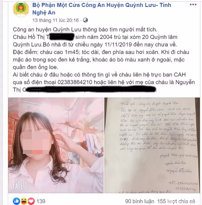 Nhiều trường hợp bỏ nhà đi, cơ quan Công an phải thông báo tìm người mất tích.