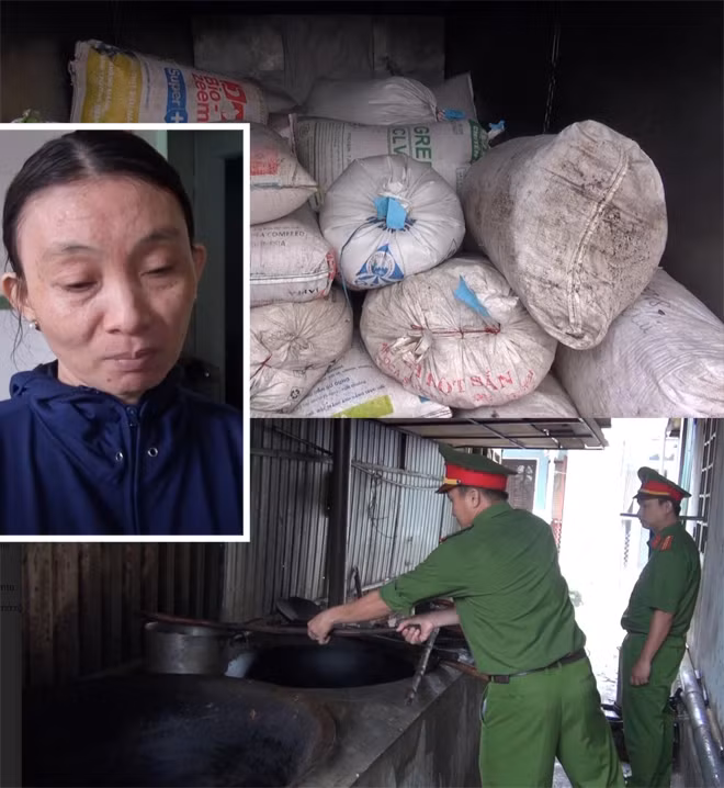 Bà Luyện chủ cơ sở cùng ô tô chở hàng chục bao mỡ bẩn bán ra thị trường.