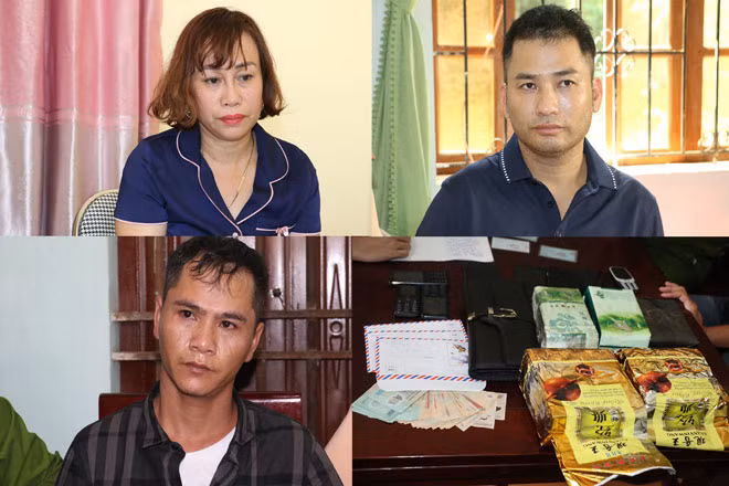 Các đối tượng Nguyễn Thị Hương, Nguyễn Văn Hán, và Nguyễn Bá Thùy (ảnh dưới) cùng số ma túy bị thu giữ.