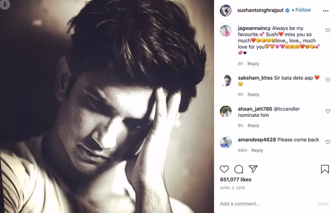 Người hâm mộ bày tỏ sự thương tiếc trên trang cá nhân Instagram của Rajput.