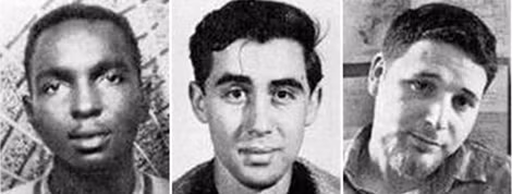 Từ trái qua: Chaney, Andrew, Schwerner, chết vì phân biệt chủng tộc. Từ trái qua: Chaney, Andrew, Schwerner, chết vì phân biệt chủng tộc.