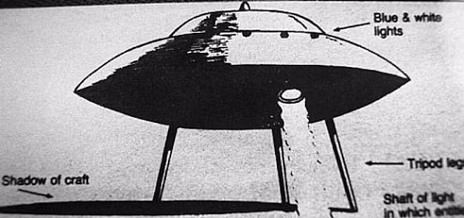 Bản vẽ của Jim Penniston, nhân viên an ninh tại RAF Bentwaters về thứ ông đã nhìn thấy vào năm 1980.