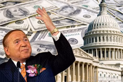Gia tài của Sheldon Adelson được tạp chí Forbes ước tính là 28 tỉ USD, đủ sức mua chuộc được không ít các nghị sĩ quốc hội Mỹ.