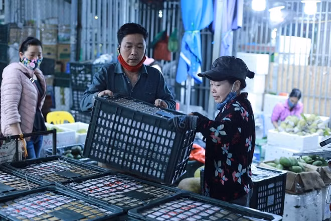 Chợ hoạt động chủ yếu vào ban đêm, với những chiếc xe tải nối nhau ra vào, bốc xếp hoa quả, rồi từ đây lại tỏa đi các tỉnh thành.