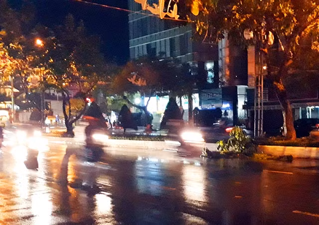 Mưa lớn kèm theo sấm chớp, khiến cành cây xanh bị gãy trên tuyến đường 30/4.