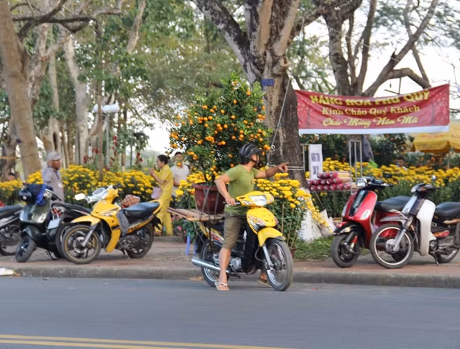 Nhộn nhịp cảnh mua bán tại các chợ hoa ở TP Huế vào chiều 28 tháng Chạp.