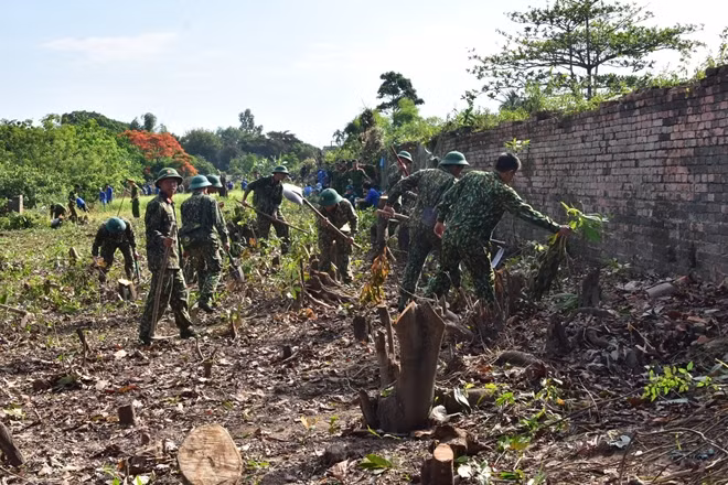 Công tác ra quân, dọn vệ sinh môi trường ở Thượng Thành, thuộc khu vực 1 Kinh thành Huế được thực hiện khẩn trương nhằm sớm hoàn trả lại mặt bằng sạch cho di tích.