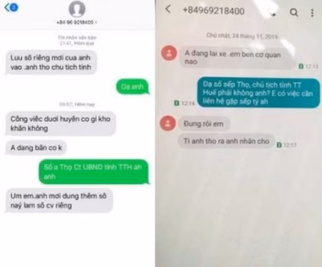Thông mạo danh Chủ tịch UBND tỉnh Thừa Thiên Huế nhắn tin đến lãnh đạo các huyện yêu cầu chuyển tiền.