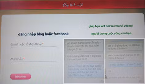 Một trang web do đối tượng lập ra để bẫy lấy mật khẩu của người dùng Facebook (ảnh lớn) và sau khi chiếm quyền điều khiển, các đối tượng xấu nhắn tin lừa đảo mua thẻ cào tới danh sách người thân, bạn bè (ảnh nhỏ).