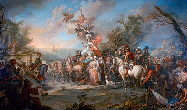 Tranh vẽ minh họa chiến thắng của Nữ hoàng Nga Ekaterina trước quân Thổ Nhĩ Kỳ (1772). Ảnh:Wiki. Tranh vẽ minh họa chiến thắng của Nữ hoàng Nga Ekaterina trước quân Thổ Nhĩ Kỳ (1772). Ảnh:Wiki.