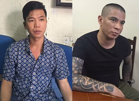 Đối tượng Hải “Vinh” (trái) và đàn em tại cơ quan Công an.