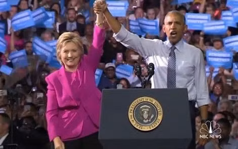 Tổng thống Obama cổ vũ mạnh mẽ cho bà Clinton. Ảnh: NBC News.