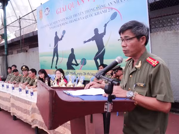 Đại tá Nguyễn Quang Huy, Phó Cục trưởng Cục Chính trị An ninh phát biểu tại buổi lễ.