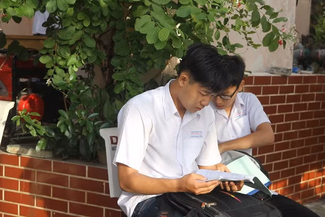 Ôn bài trước khi vào phòng thi.