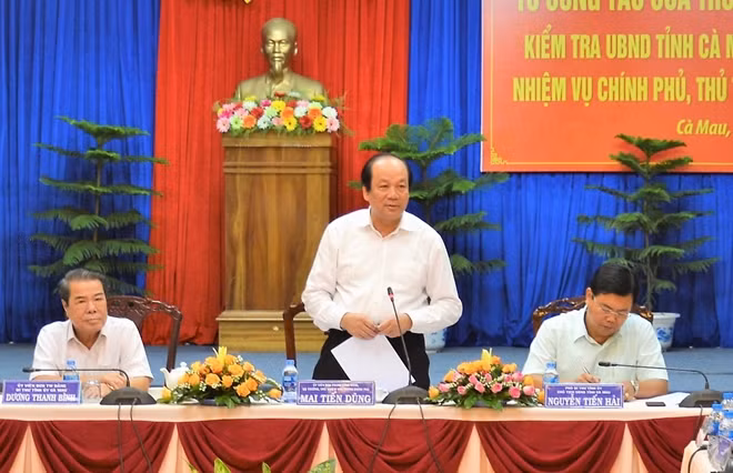 Bộ trưởng Chủ nhiệm Văn phòng Chính Phủ - Mai Tiến Dũng, phát biểu tại buổi làm việc với tỉnh Cà Mau.