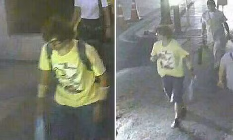 Hình ảnh nghi phạm từ camera giám sát tối 17/8. Ảnh: Bangkok Post Hình ảnh nghi phạm từ camera giám sát tối 17/8. Ảnh: Bangkok Post