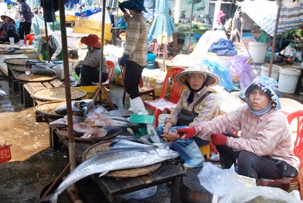 Dãy hàng cá ở chợ Đồng Hới, Quảng Bình không bóng người mua chỉ có những người bán than vắn thở dài.