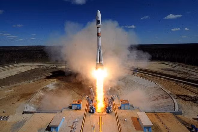 Tên lửa Soyuz của Nga rời bệ phóng ở Baikonur. Ảnh: Roscosmos