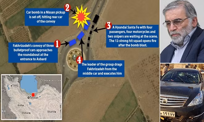 Vị trí vụ ám sát ông Fakhrizadeh xảy ra. Ảnh: DailyMail