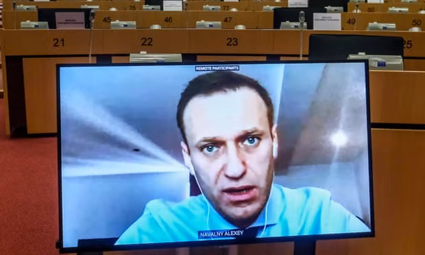 Alexei Navalny phát biểu trước Uỷ ban đối ngoại Nghị viện châu Âu. Ảnh: Guardian